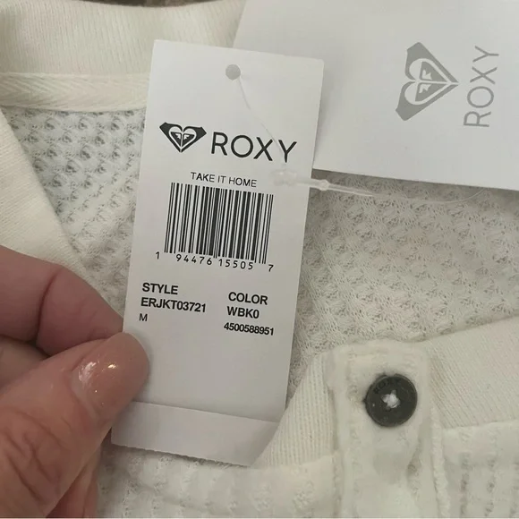 NWT ROXY Take It Home Cozy Waffle Knit Sweatshirt size Medium, White - Picture 8 of 10
